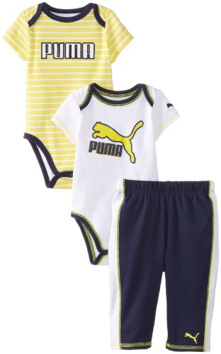 PUMA Baby-Boys Newborn 2 Piece Creeper and Pant Set, White, 0-3 Months