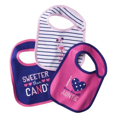 3 Carters teething bibs- Sweeter than candy, I love dinner dates with AUNTIE, Girl Flamingo Pink