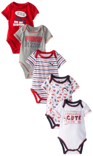 PUMA Baby-Boys Newborn 5 Pack Creepers, Red, 6-9 Months