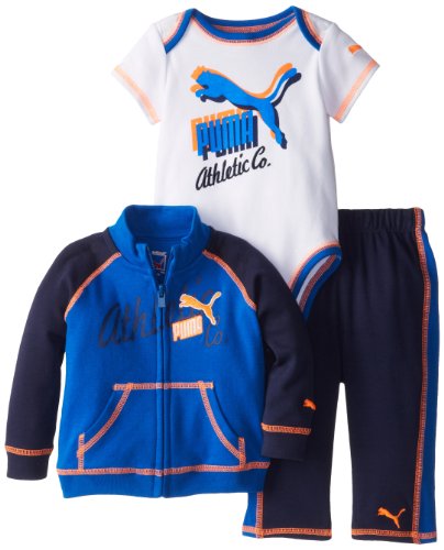 PUMA Baby-Boys Newborn Jacket Creeper Pant Set, Liquid Blue, 9 Months