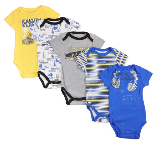 Calvin Klein Infant Boys Royal Blue & Multi Color 5pc Bodysuit Set (3/6M)